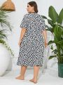 SHEIN Swim BohoFeel Plus Size 1pc Full-Printed Kimono Dress With Knot Waist Design