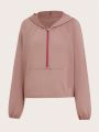 SHEIN Street Sport Solid Color Half Zip Hooded Sports Jacket