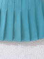 SHEIN Kids FANZEY Girls Contrast Binding Puff Sleeve Blouse & Pleated Skirt