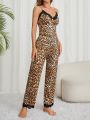 Ladies' Leopard Print Patchwork Lace Pajama Set