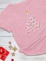 Plus Size Christmas Tree Printed Round Neck Short Sleeve T-shirt