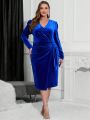 SHEIN Clasi Plus Size Women's Wrapped Velvet Ruched Bodycon Dress