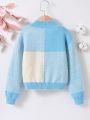 Tween Girl Color Block Drop Shoulder Mock Neck Sweater