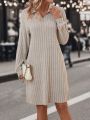 Quarter Zip Ribbed Knit Tee Dress