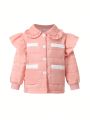 SHEIN Kids EVRYDAY Young Girl Ruffle Trim Button Front Puffer Coat