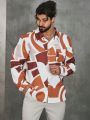 Extended Sizes Men's Plus Size Geometric Print Long Sleeve Shirt