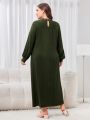 Plus Size Solid Color Lace Collar Long Sleeve Dress