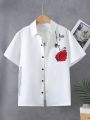 Teen Boys' Rose Flower & Slogan Print Short Sleeve Shirt