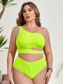 SHEIN Swim Basics Plus Size One Shoulder Cutout Ribbed Knit High Waisted Bikini Swimsuit Set