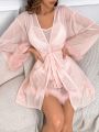 Fuzzy Trim Belted Robe & Cami Dress PJ Set