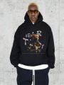 SHEIN Extended Sizes Men Plus Bear & Slogan Graphic Drop Shoulder Hoodie