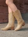 Styleloop Stitch Detail Chunky Heeled Western Boots