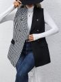 SHEIN LUNE Sleeveless Houndstooth Double-breasted Vest