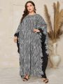 SHEIN Najma Plus Size Striped, Floral & Color Block Batwing Sleeve Dress