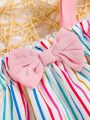 Baby Girl Striped Print Bow Front Cami Top & Ruffle Hem Shorts