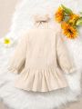 Baby Button Front Flounce Sleeve Dress With Headband