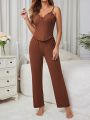 Women's Lettuce Trimmed Cami Top And Long Pants Home Wear Set