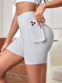 SHEIN Yoga Basic Solid Color High Waist Yoga Shorts With Peach Buttock Effect, Tight Elastic Fitness Workout Hot Pants For Women