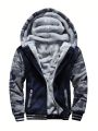 Men Plus Camo Print Zip Up Thermal Lined Hooded Sweatshirt