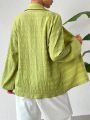 SHEIN Essnce Mustard Green Casual Versatile Fashionable Lantern Sleeve Women's Shirt