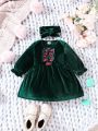 SHEIN Baby Girl'S Lovely Velvet Butterfly Knot Newborn Dress, Autumn