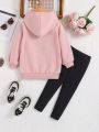 SHEIN Kids EVRYDAY Young Girl Heart & Letter Graphic Hoodie & Leggings