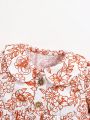 SHEIN Newborn Baby Girls' Floral Pattern Doll Collar Long Sleeve Dress With Cinching Waist