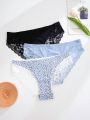 3pcs Plus Size Lace Trimmed Triangle Panties