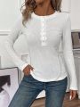 SHEIN Essnce Women's Button-front Half Placket Long Sleeve T-shirt