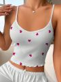 Heart Print Lettuce Trim Cami Sleep Top