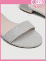 Everyday Collection Glamorous Silver Ankle Strap Sandals For Women, Glitter Buckle Decor Sandals