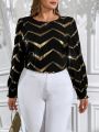 SHEIN Clasi Plus Size Herringbone Pattern Printed Shirt