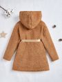 Teen Girls' Double Layer Thick Fleece Long Sleeve Hooded Jacket, Keep Warm