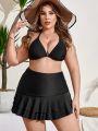 SHEIN Swim Basics Plus Size Solid Color High Waist Ruffled Swimwear Bottoms