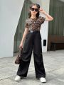 SHEIN Kids HYPEME Girls' Street Style Solid Color Wide Leg Pants With Slanted Pockets, Suitable For Daily Wear