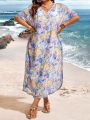 SHEIN Swim Vcay Plus Size Women's Beachwear Romantic Floral Print Cover-Up Dress