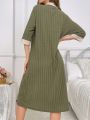 Color Block Fleece-Lined Ribbed Knitted Homewear Robe