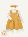 Cozy Cub Baby Girls' Solid Color Top, Overall Dress, And Headband Set With Mock Neck