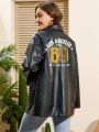 Women's Pu Jacket With Letter Prints