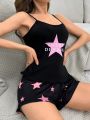 Women'S Slogan & Star Print Camisole Vest And Shorts Pajama Set