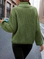 SHEIN LUNE Turtleneck Lantern Sleeve Ribbed Knit Sweater