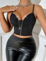 SHEIN SXY Crop Bustier Camisole Top Decorated With Rhinestones