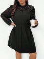 SHEIN Frenchy Plus Size Black Lace Lantern Sleeve Dress