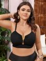 SHEIN Swim Vcay Plus Size Solid Color Swimsuit Top With Special Fabric Material