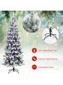 Costway 7.5FT Pre-Lit Hinged Christmas Tree Snow Flocked w/9 Modes Remote Control Lights