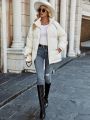 SHEIN Essnce White Short Padded Jacket With Drop Shoulder Sleeves