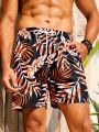 SHEIN Men's Tropical Printed Drawstring Waist Beach Shorts