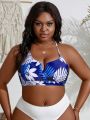 SHEIN Swim Vcay Plus Size Women's Swimwear Top With Tropical Plant Print