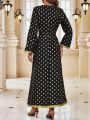 Women's Gold Foil Polka Dot Patchwork Tape Long Sleeve Dress