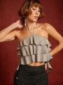 Pretty on the Outside Glitter Layered Ruffle Halter Top